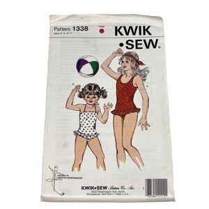 VTG Kwik Sew 1338 Girls Swimsuit Sewing Patterns 2 Styles Ruffle Sz 4-7 SEALED